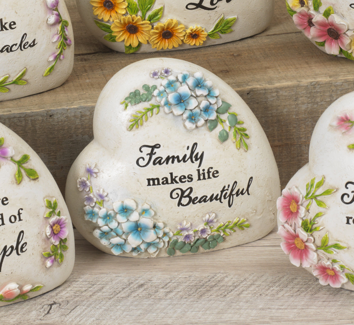 Resin Inspirational Heart Stone - Family makes life Beautiful