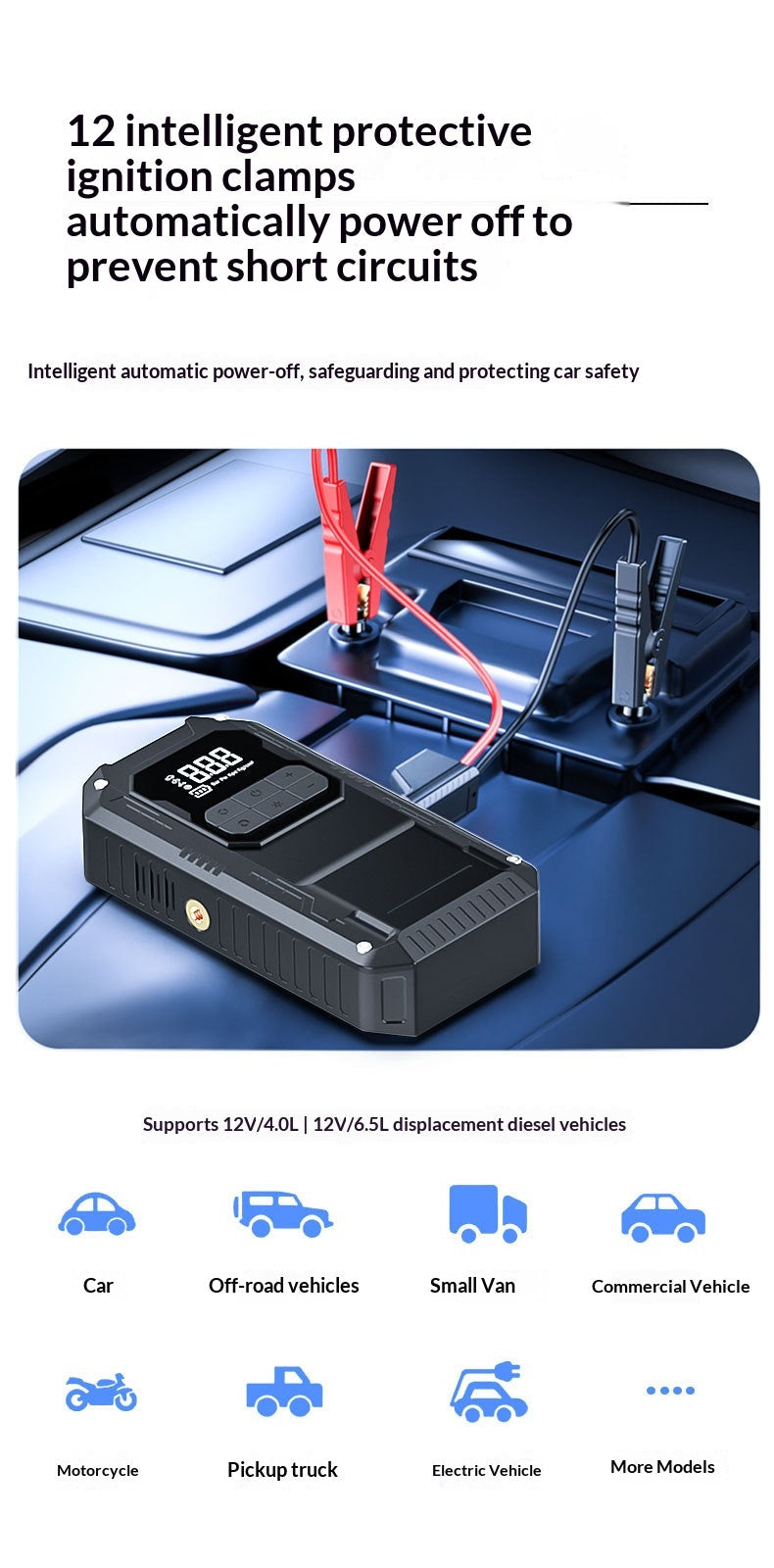 12V Car Starter With Air Compressor, Portable Car Battery Booster Pack, Emergency Battery Box Auto Tire Inflator All-in-One