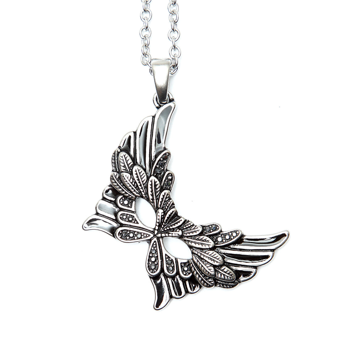 Carnival Masquerade Mask Necklace Silver Plated Pendant