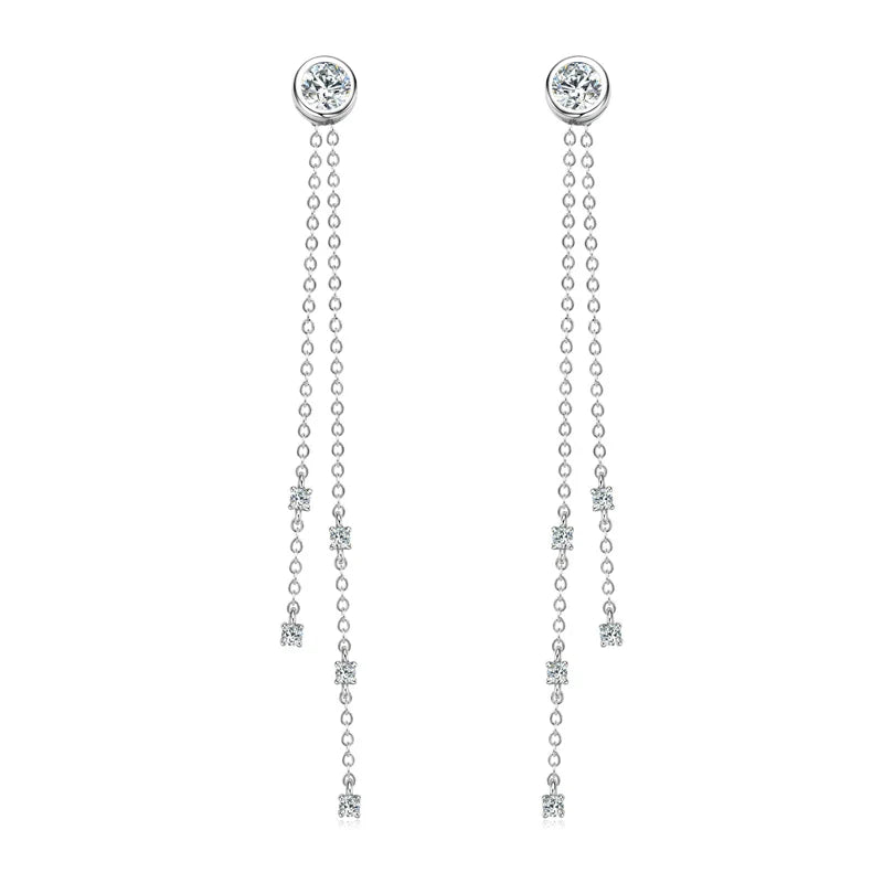 Certified Moissanite Tassel Stud Earrings 925 Sterling Silver Chain Pendant