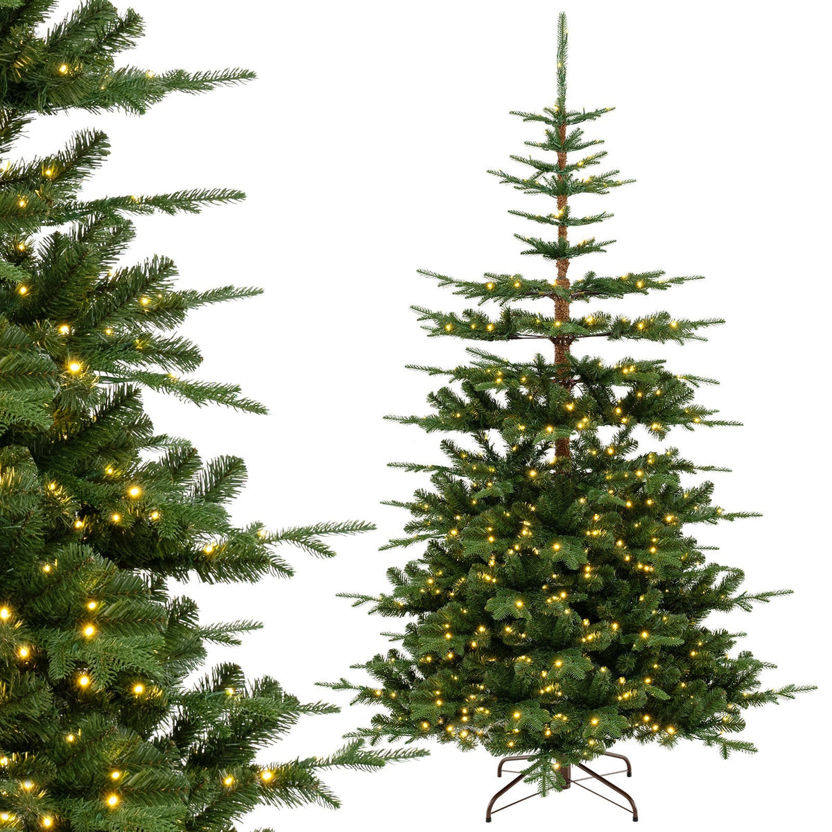 7 Feet Hinged Artificial Pre-lit Christmas Tree with 1303 Branch Tips