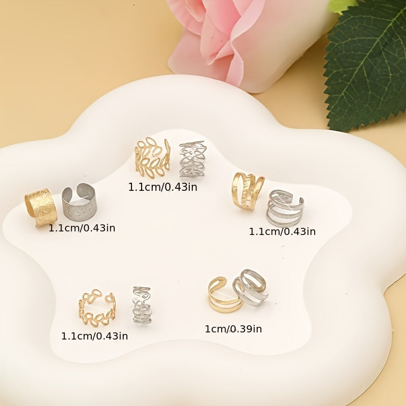5-Pieces: Leaf Cutout Ear Clips - Gold or Silver