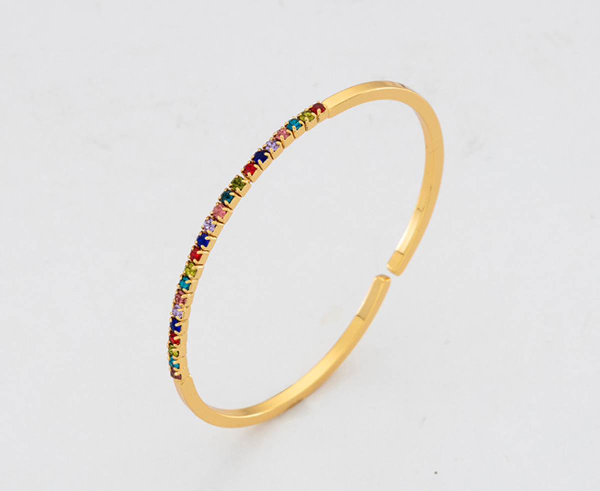 Colorful Stone Adjustable Bracelet For Women Gold Plated