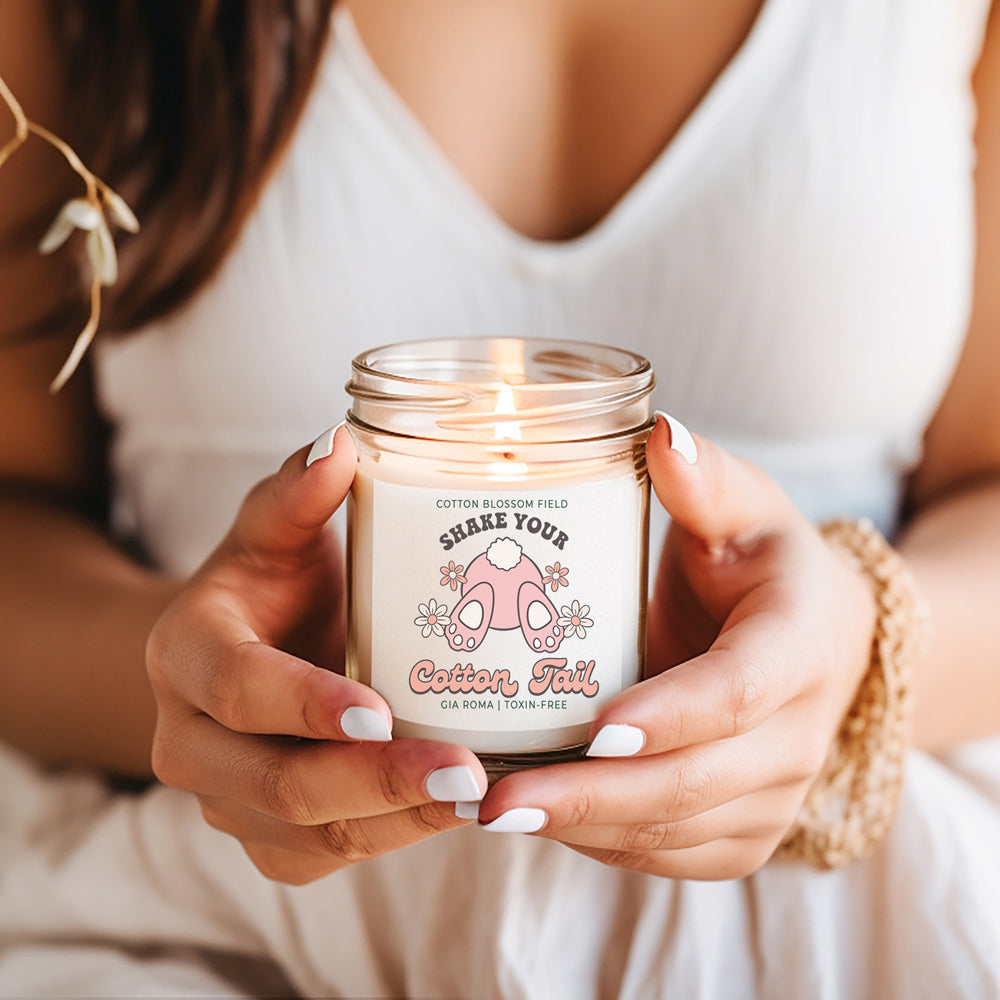 Cotton Blossom Candle - Fresh Lavender Cotton Scented Soy Candle, Home Spa