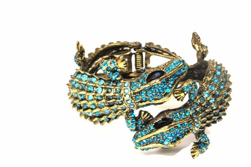 Crocodile Crystal Statement Bangle Gold Plated Cuff