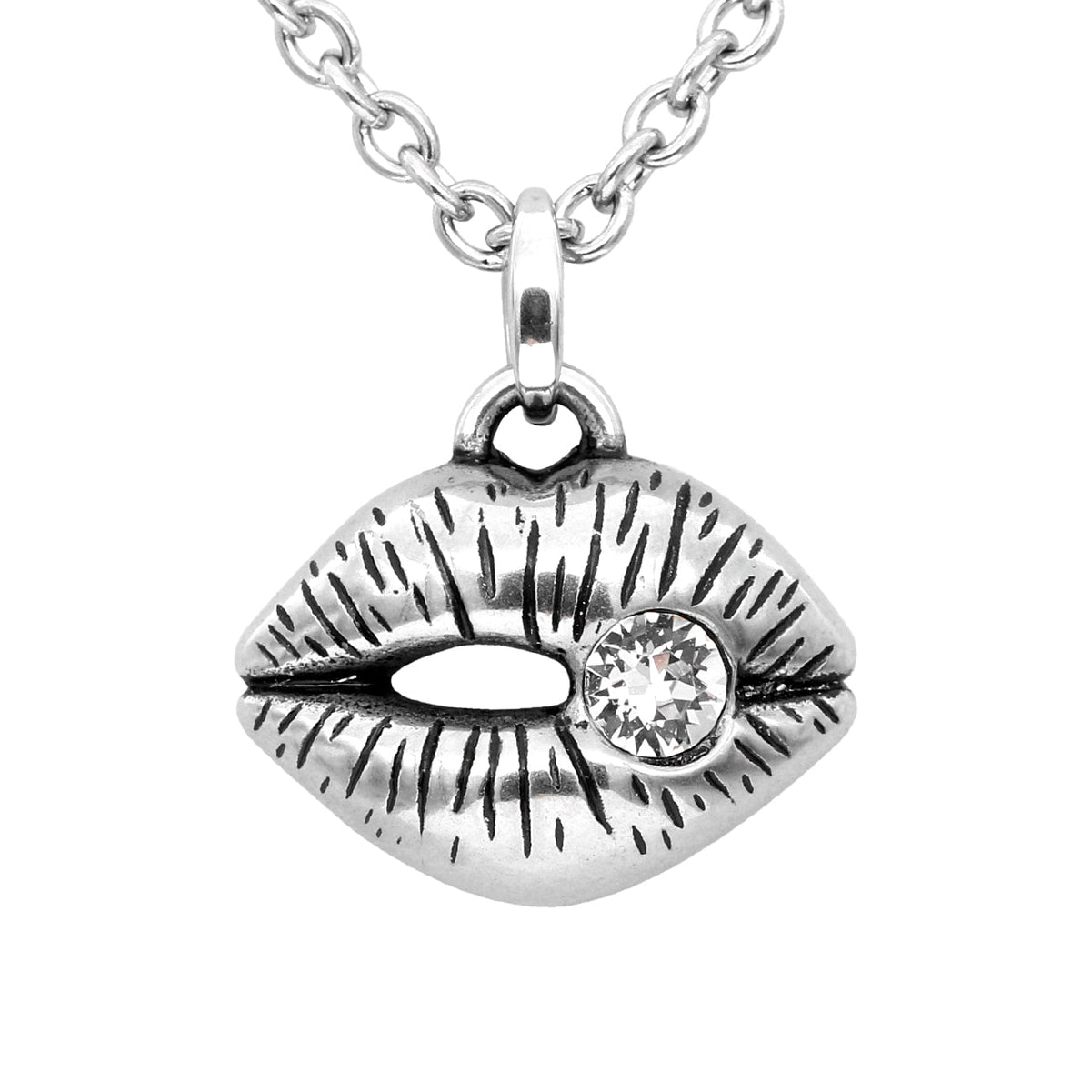 Crystal Lips Pendant Necklace Sterling Silver Accent