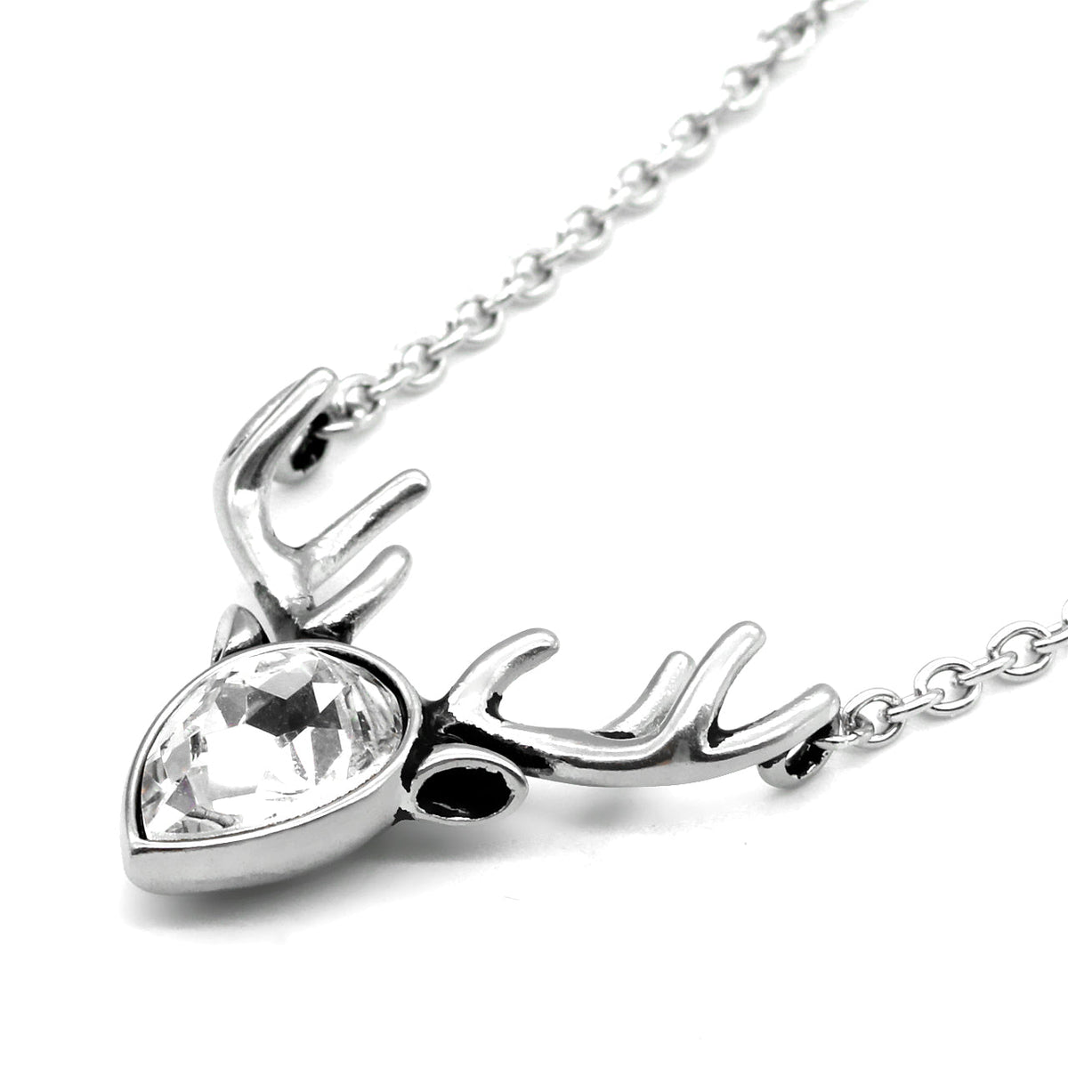 Crystal Reindeer Necklace Silver Holiday Pendant Sparkle