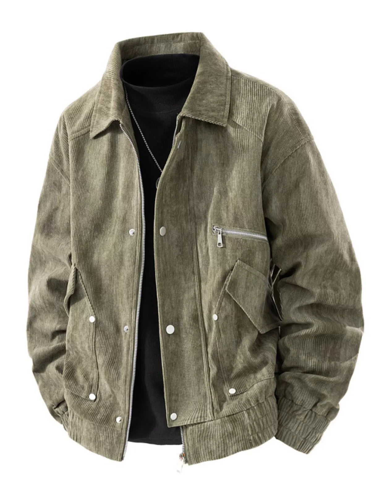 Men's Plus Size Casual Corduroy Snap-Down Jacket