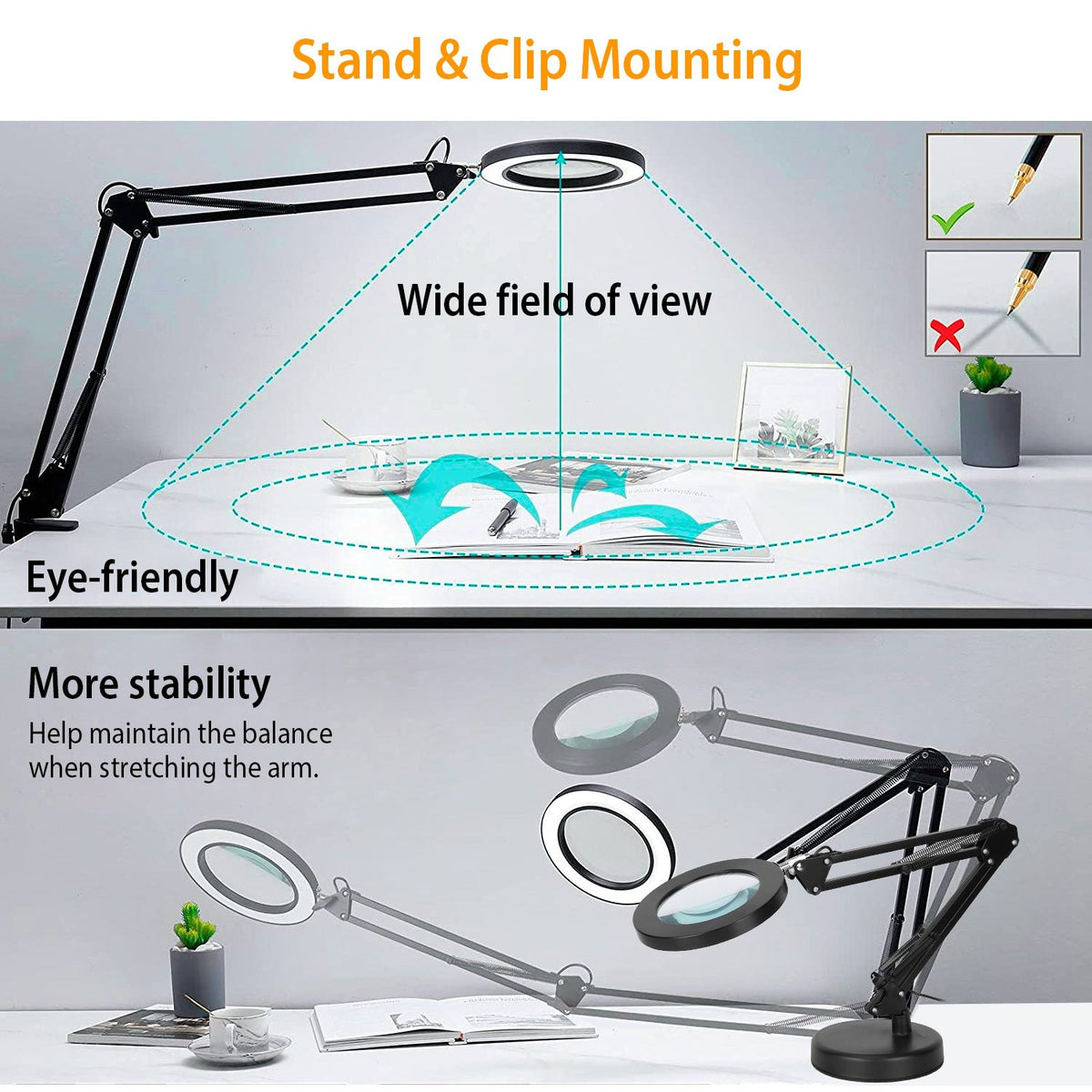 Magnifier Desk Lamp with Adjustable Arm Clamp