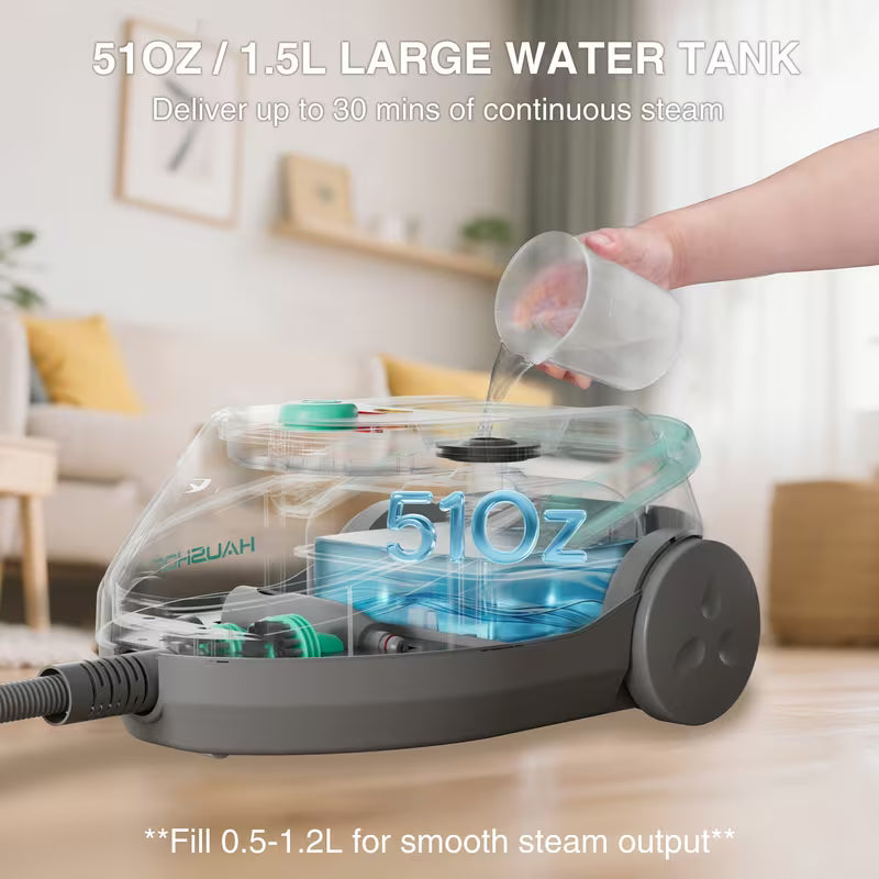 1500W Steam Cleaner with 51-Ounce Water Tank and 19 Accessories