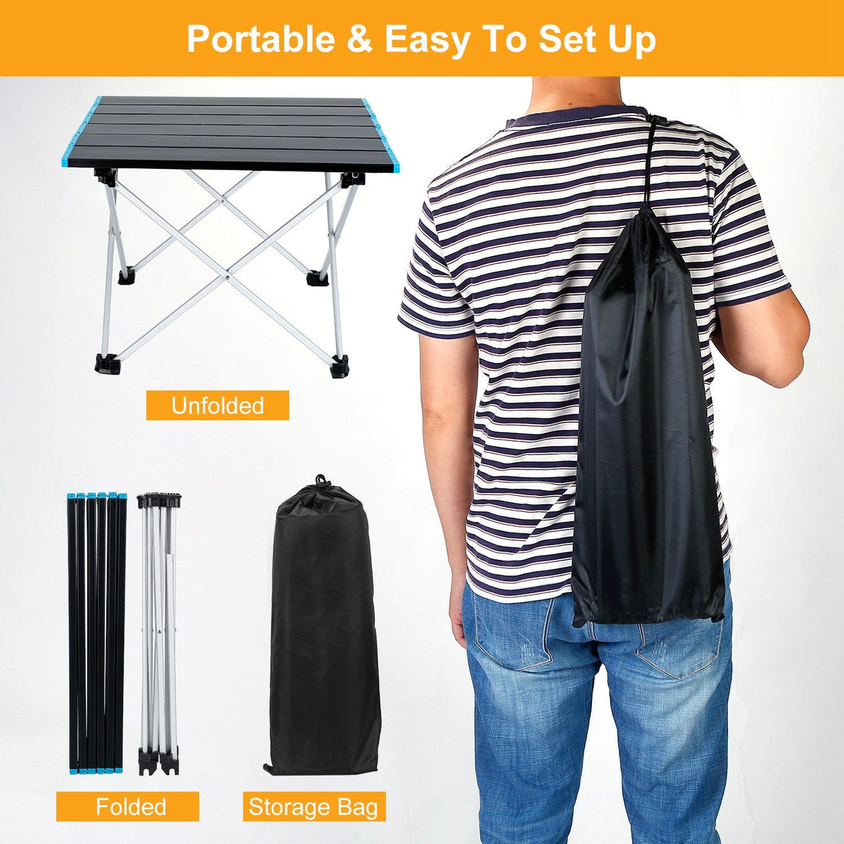 Folding Camping Table Aluminum Alloy Portable Desk Collapsible Outdoor Lightweight Picnic Table w/ Carry Bag For Camping Beach Backpacking Fishing Tra