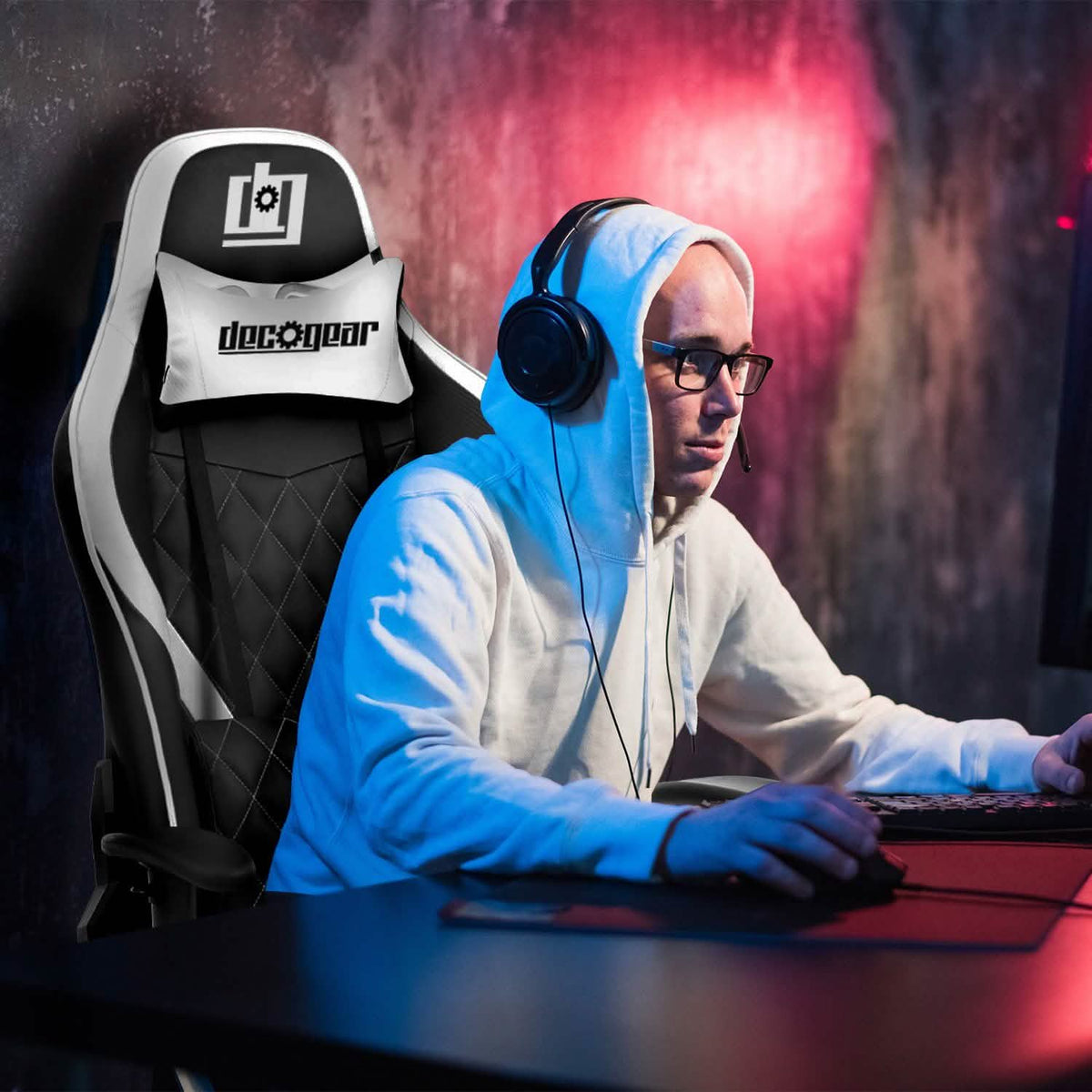 Deco Gear Ergonomic Foam Gaming Chair with Adjustable Head and Lumbar Support