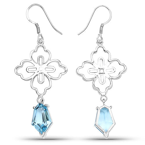 12.82 Carat Genuine Swiss Blue Topaz .925 Sterling Silver Earrings