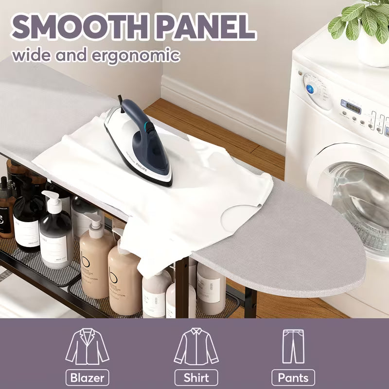 3-Layer Ironing Board Cart with Shelves and Rolling Wheels