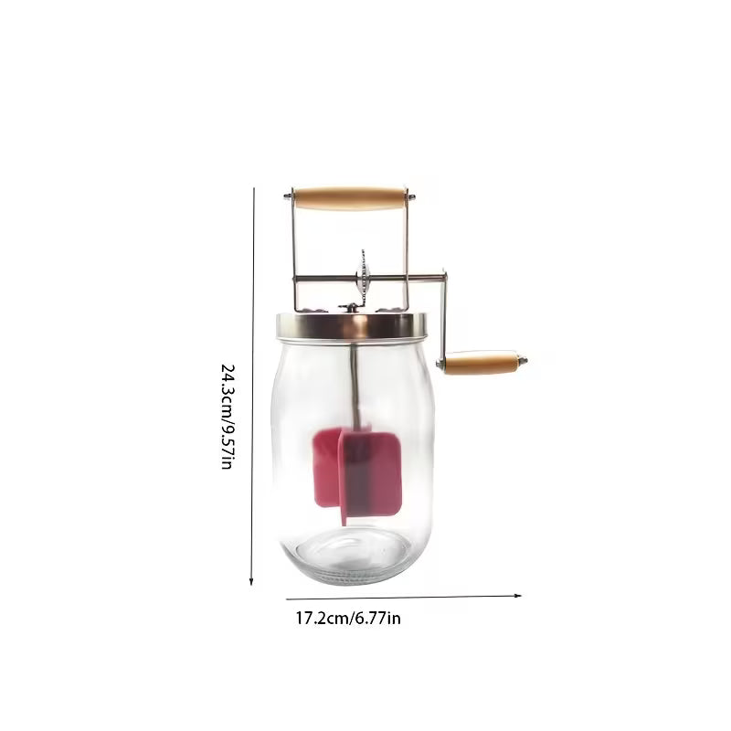 33.8-Ounce Manual Butter Churner with Wooden Handle and Stainless Steel Gears