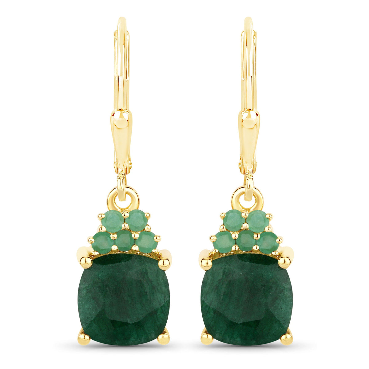 4.50 Carat Dyed Emerald and Emerald .925 Sterling Silver Earrings
