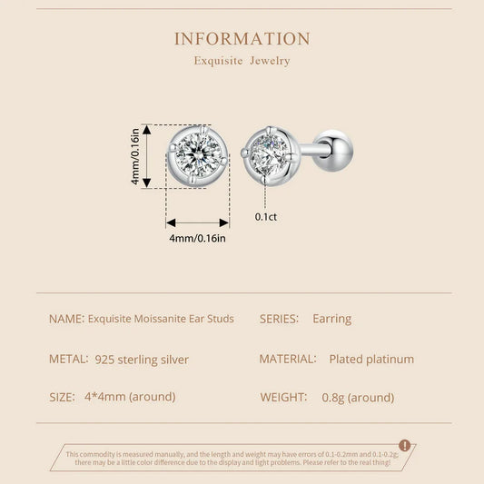 0.1 Ct Moissanite Stud Earrings 925 Sterling Silver Round Bridal Jewelry