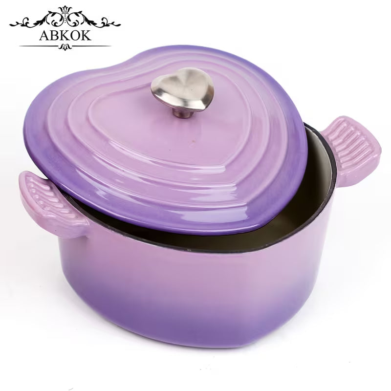 3-Quart Heart-Shaped Enamel Cast Iron Dutch Oven with Lid Purple
