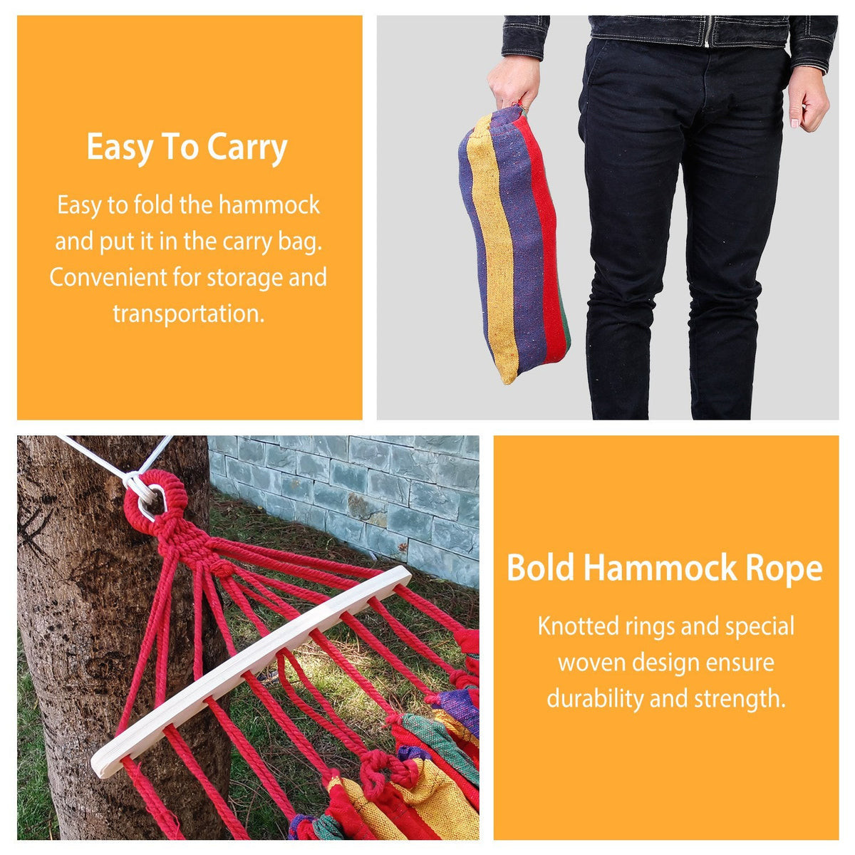 Double Hammock 2 Person Canvas Hanging Hammock Swing Bed with Carrying Bag Hold 330LBS for Camping Travel Beach