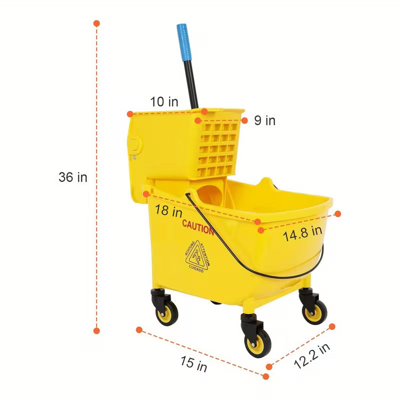 35-Quart Commercial Mop Bucket Set with Side Press Wringer and Wheels