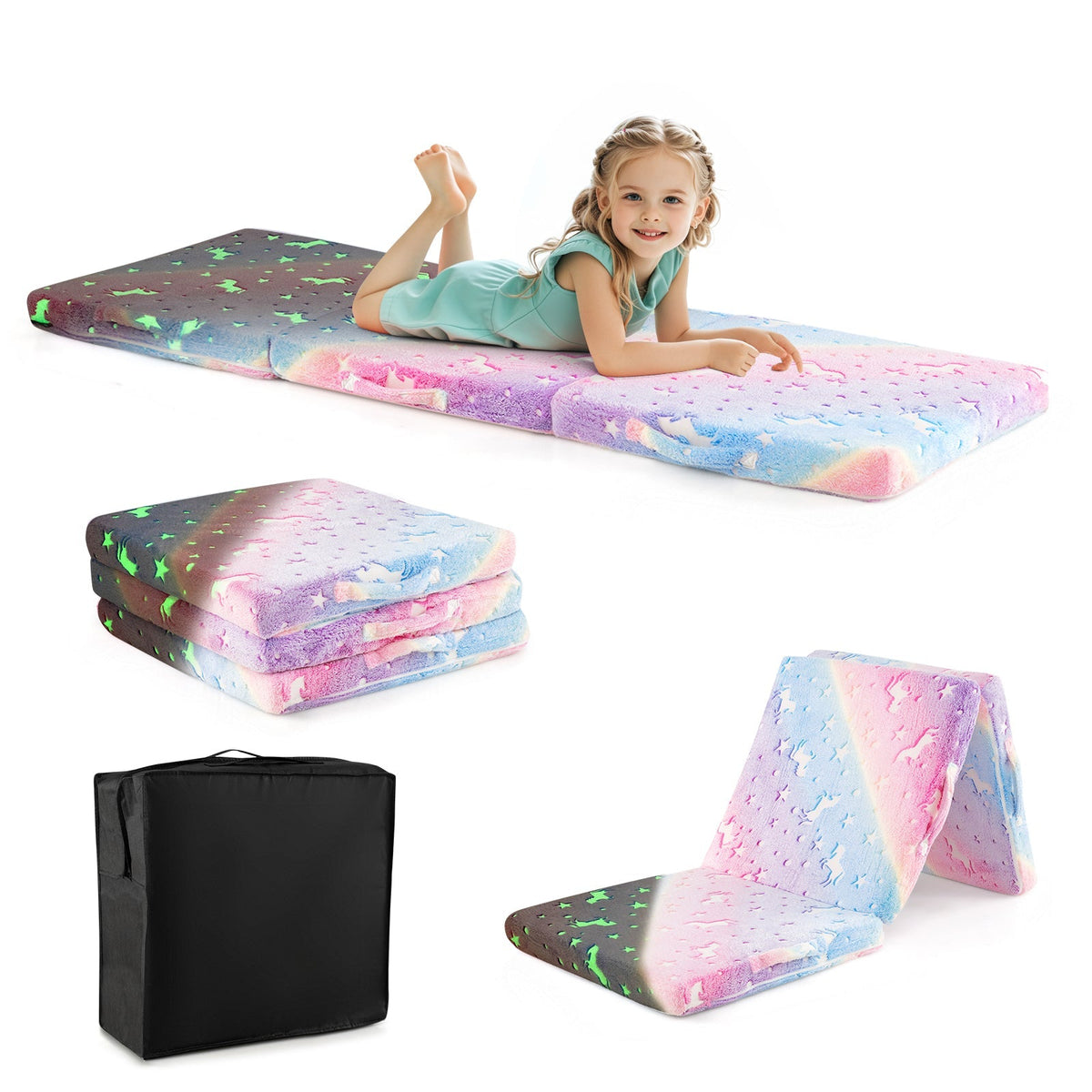 Colchón de suelo plegable para niños con funda de franela lavable