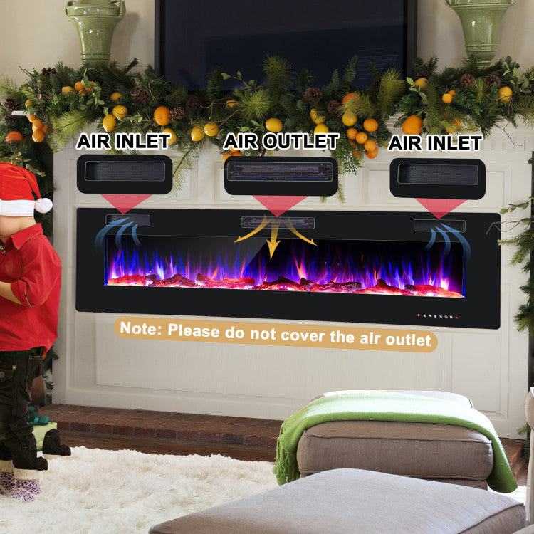 Chimenea eléctrica empotrada ultrafina de 68"