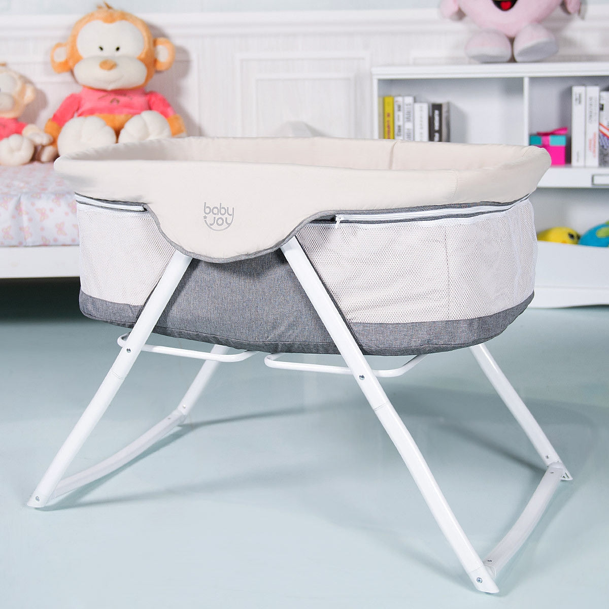 Portable Newborn Rocking Foldaway Baby Bassinet Crib-Gray