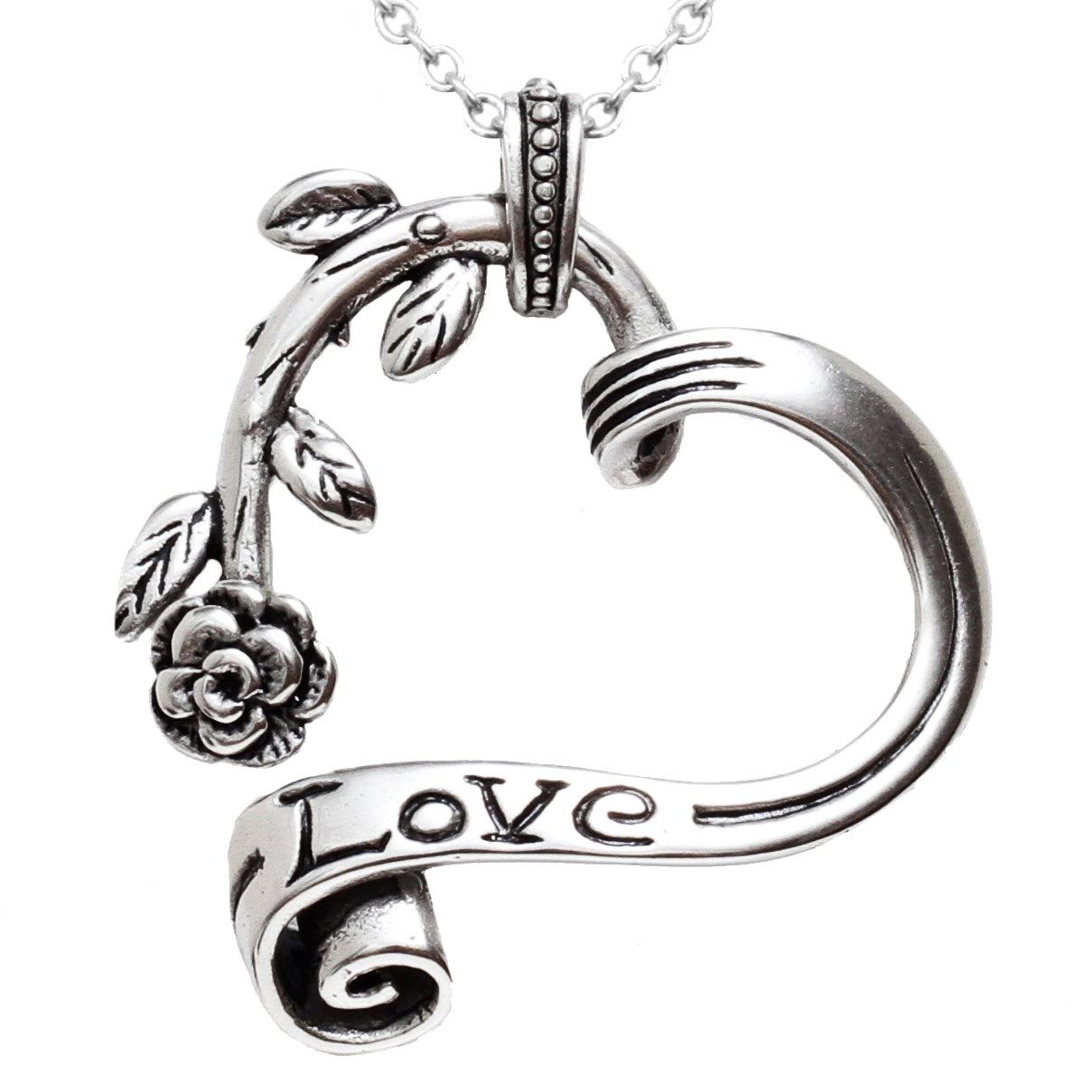 Garden Heart Necklace Floral Pendant Silver Gift For Women