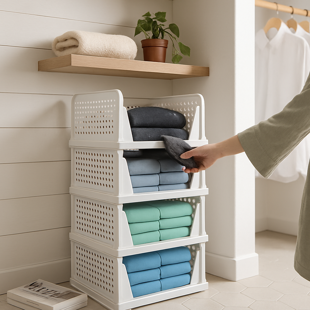 Plastic Storage Box Closet Organizer with Foldable Drawer
