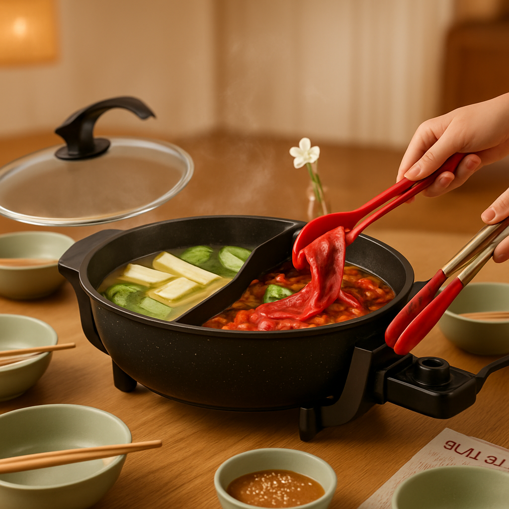 6L Electric Hot Pot with Divider 1100W Dual-Flavor Pot Shabu Shabu Pot Non-Stick with 5-Temp Control for Shabu Shabu Fondue Perfect for Family Gatheri