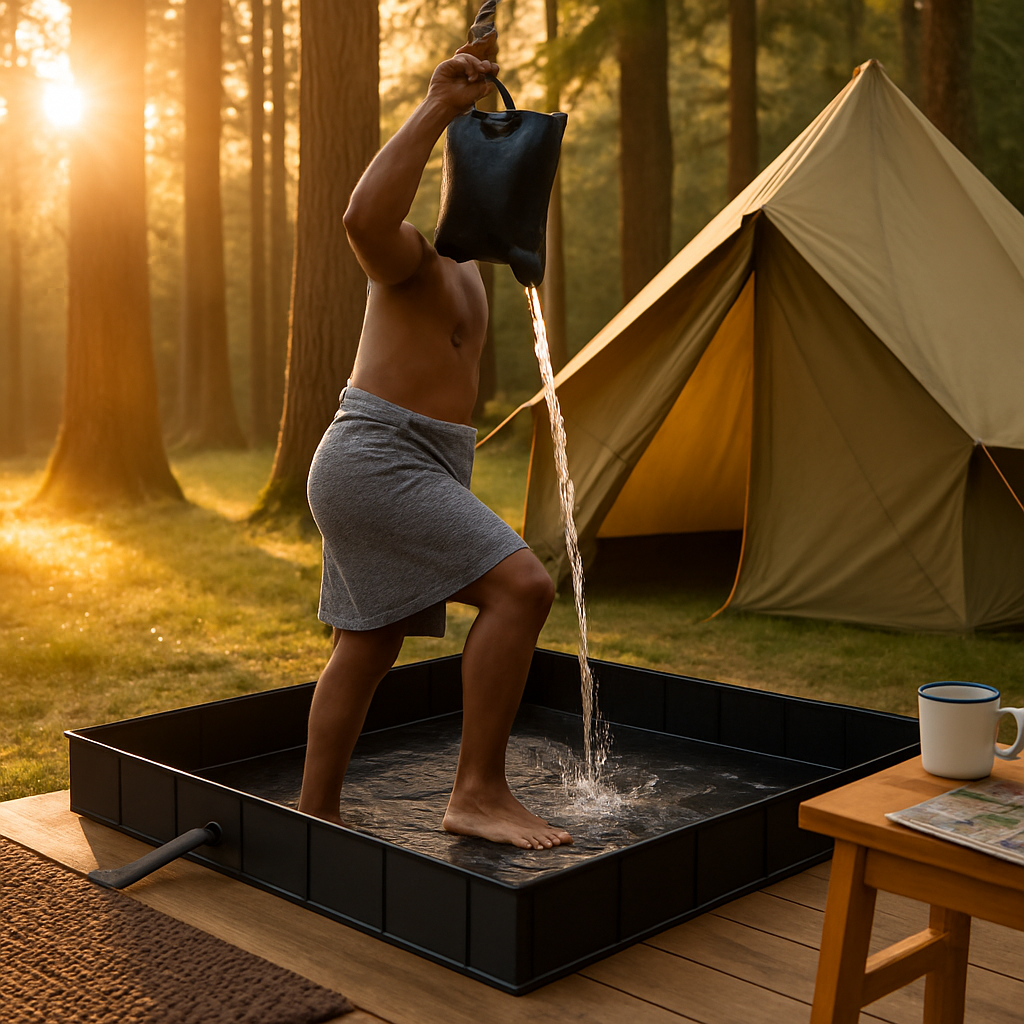 41x41x5.5in Portable Shower Pan Foldable Shower Basin Collapsible Camping Shower Tent Base with Detachable Drain Pipe for Indoor & Outdoor