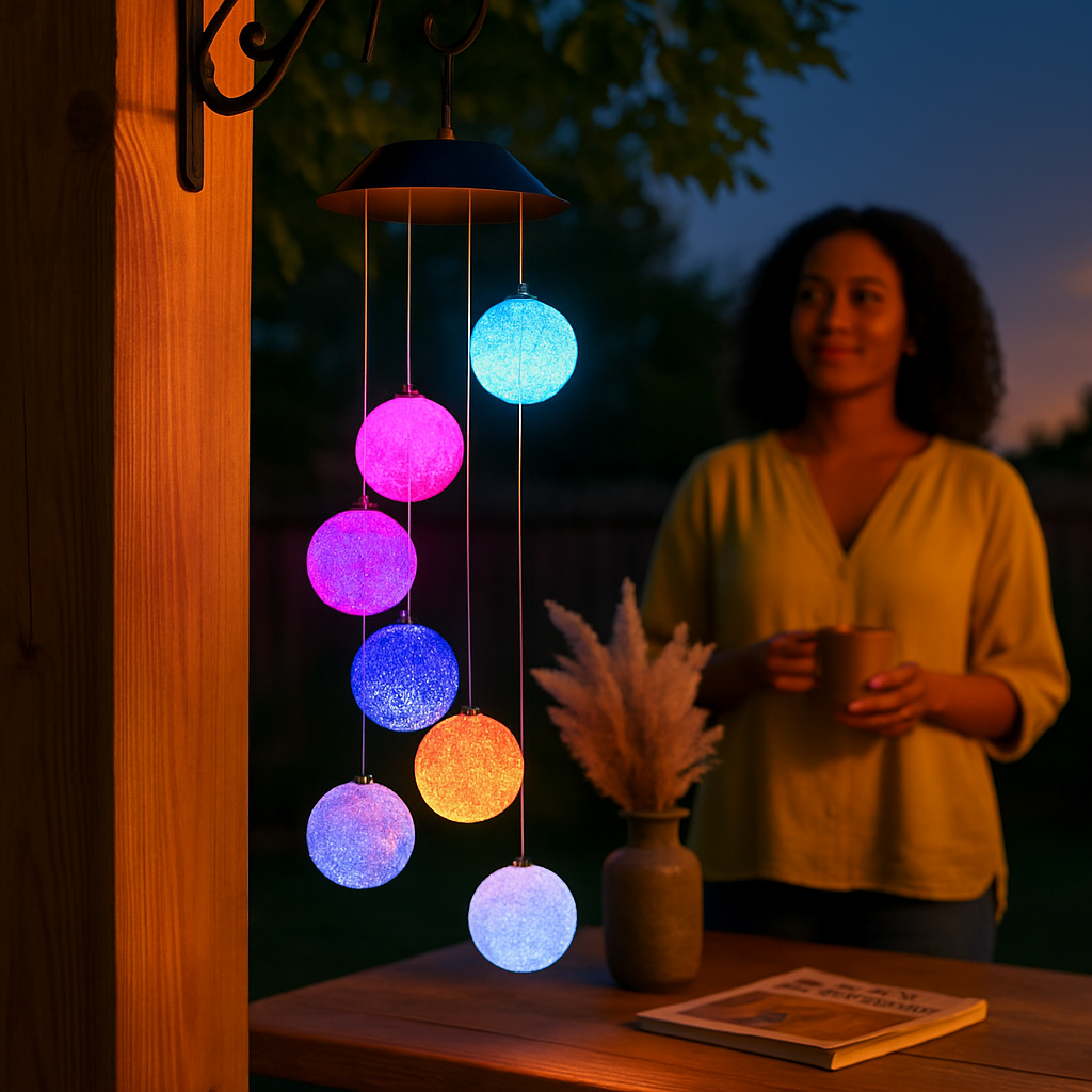 Solar Ball Wind Chime with Color-Changing LEDs Outdoor