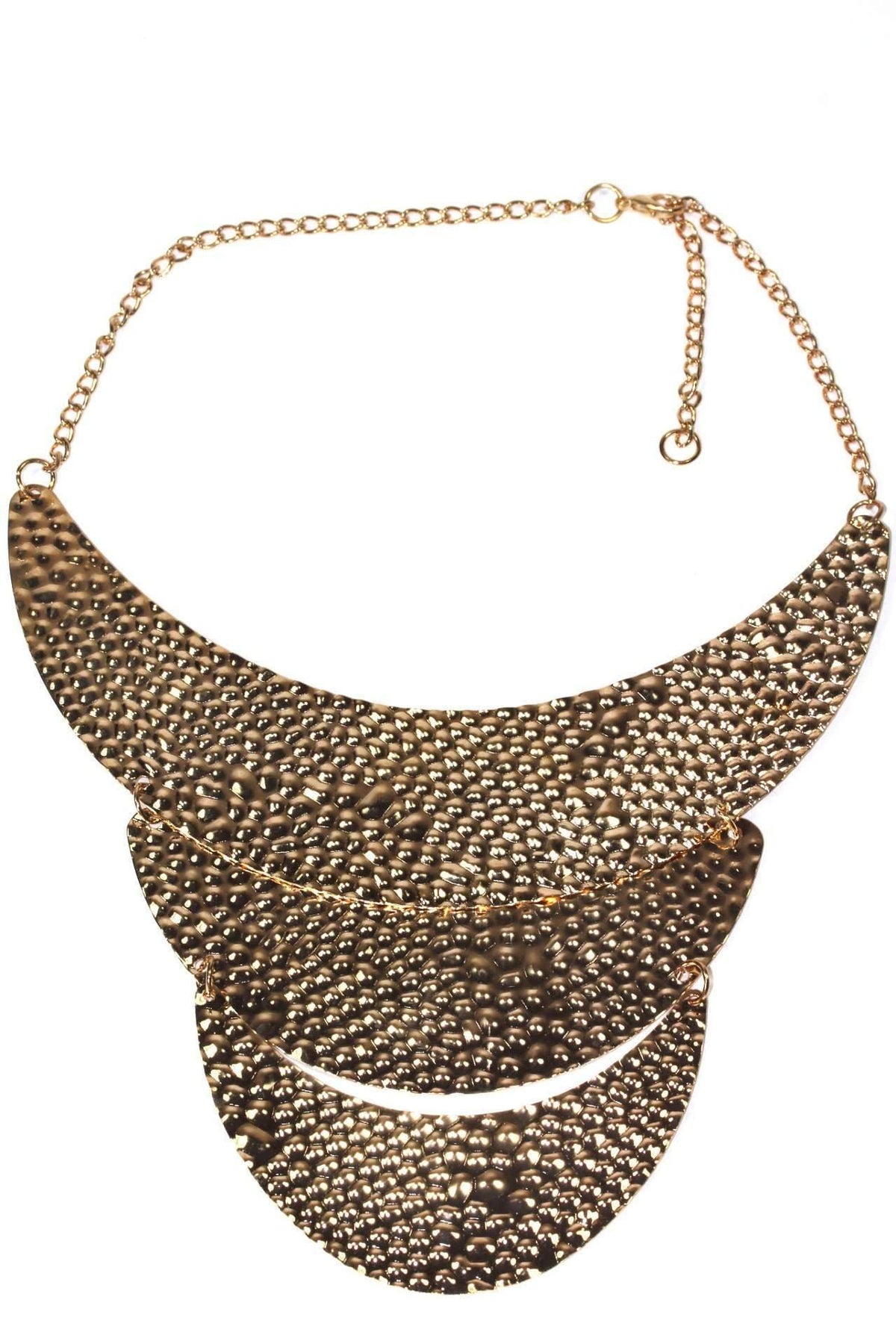 Gold Crescent Moon Necklace Layered Hammered Statement