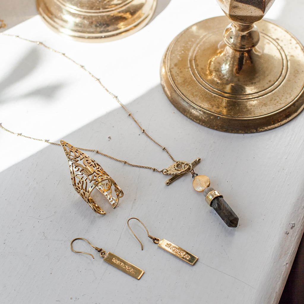 Peace Bar Earrings Recycled Brass Bombshell Handcast Cambodia Artisan Gift
