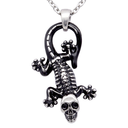 Gothic Skull Gecko Pendant Necklace Stainless Steel