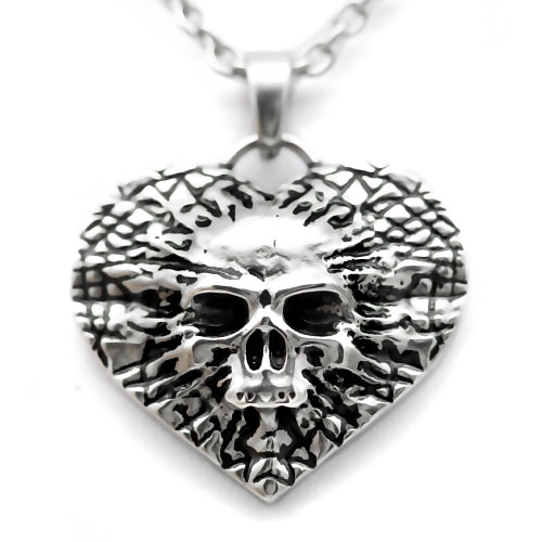 Gothic Skull Heart Pendant Necklace Stainless Steel