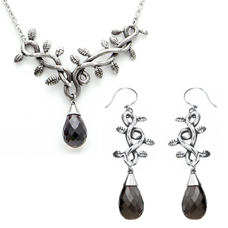 Grapevine Necklace And Earrings Set With Dark Teardrops