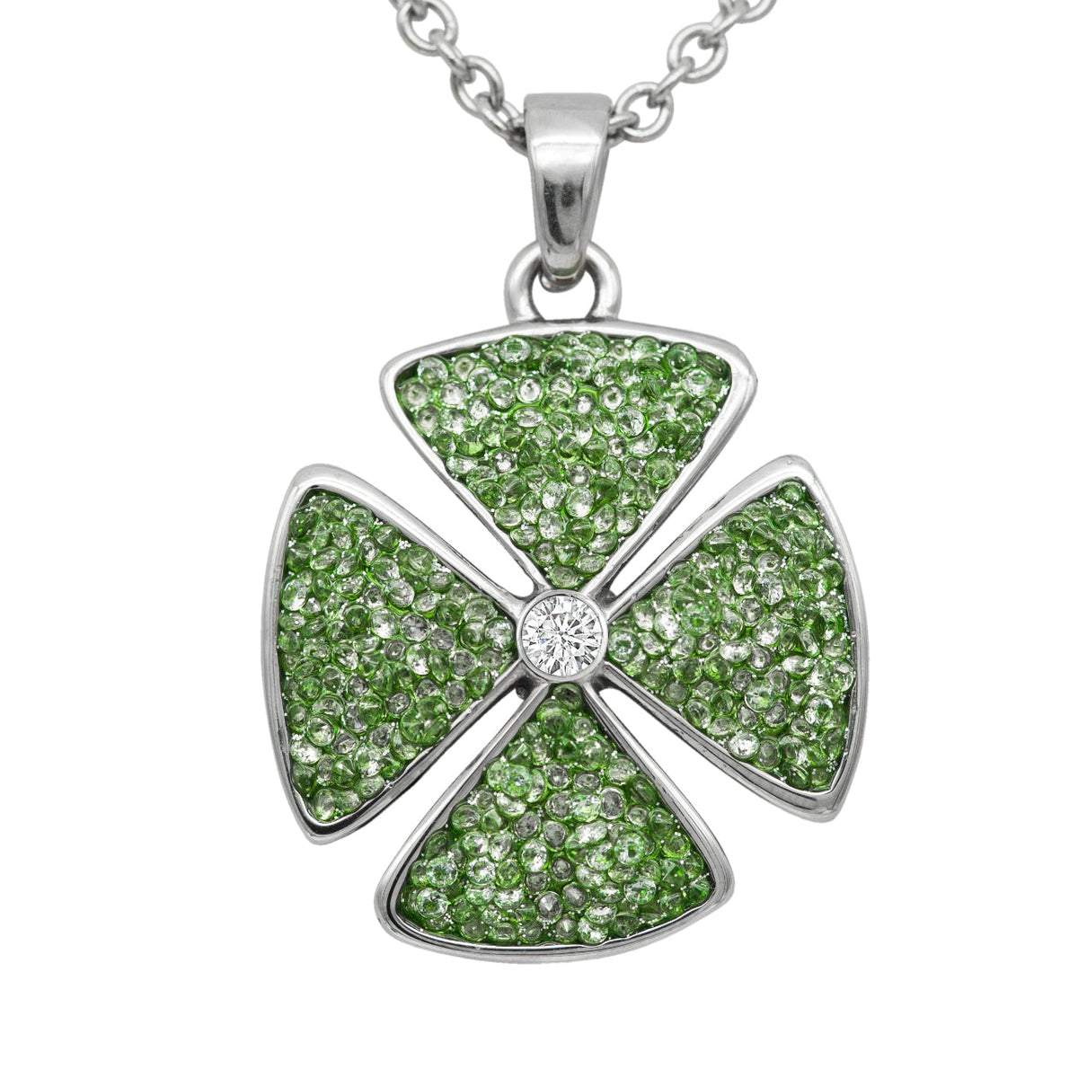 Green Crystal Clover Pendant Necklace Adjustable Chain