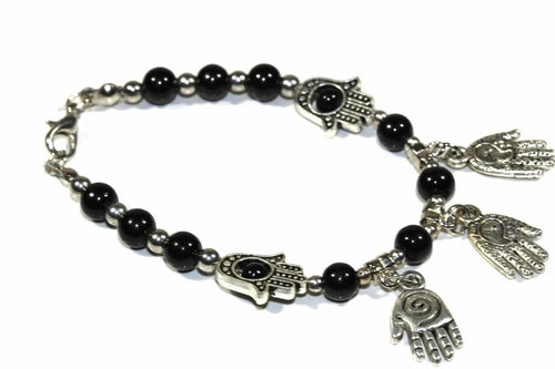Hamsa Hand Turquoise Beaded Charm Bracelet Adjustable