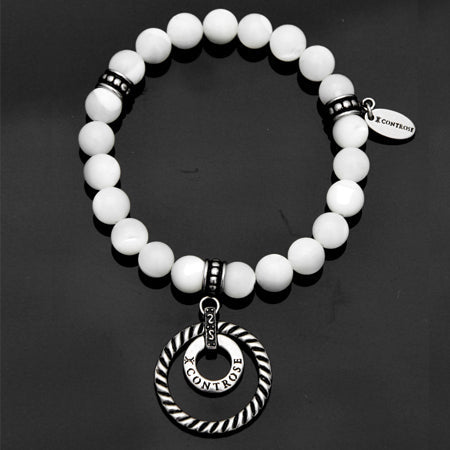 Heiress White Beaded Bracelet Stretch Charm Pendant