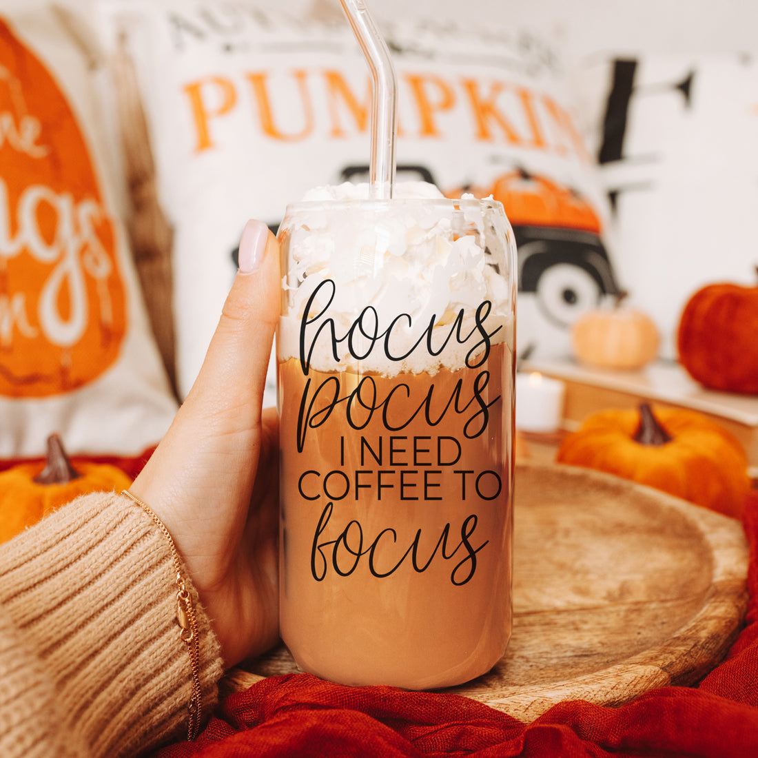 Hocus Pocus 20oz Glass Tumbler With Bamboo Lid, Stainless Straws and Cleaner