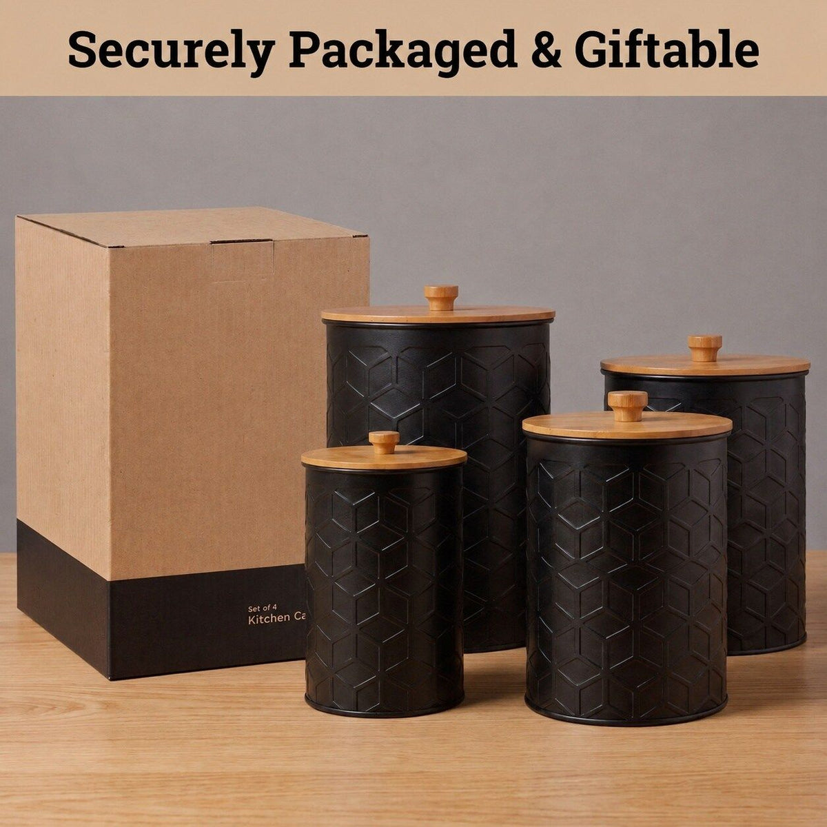 Black Textured Iron Kitchen Canisters Set of 4