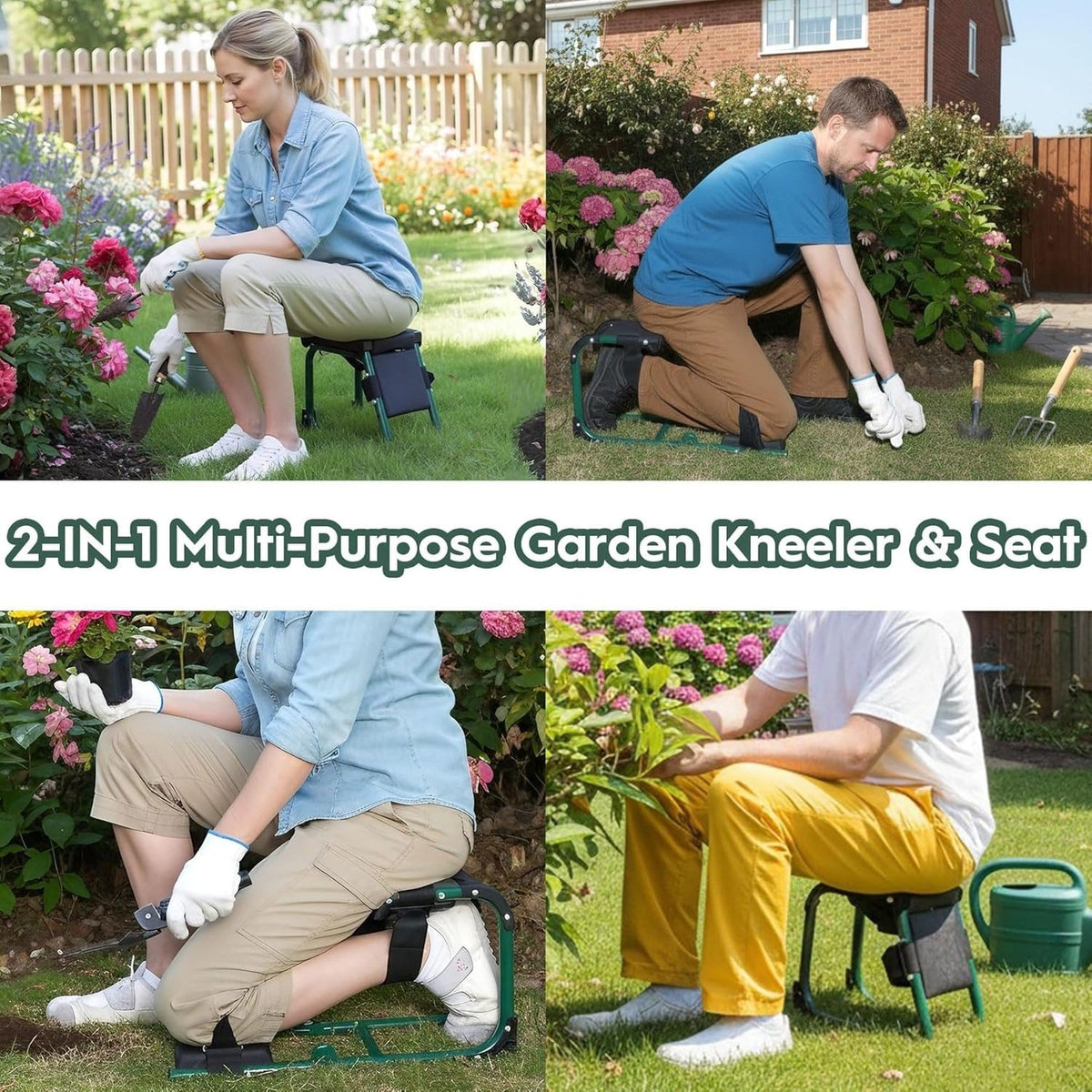Alloy Steel Folding Garden Kneeler and Seat with Foam Pad