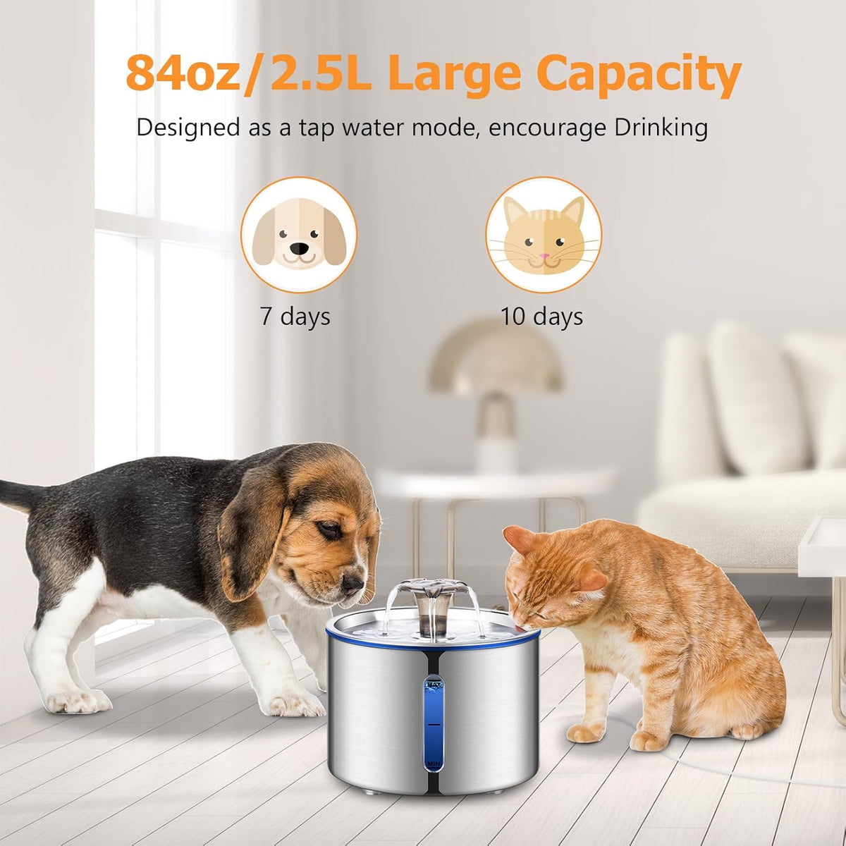 Stainless Steel Cat Water Fountain 84 oz