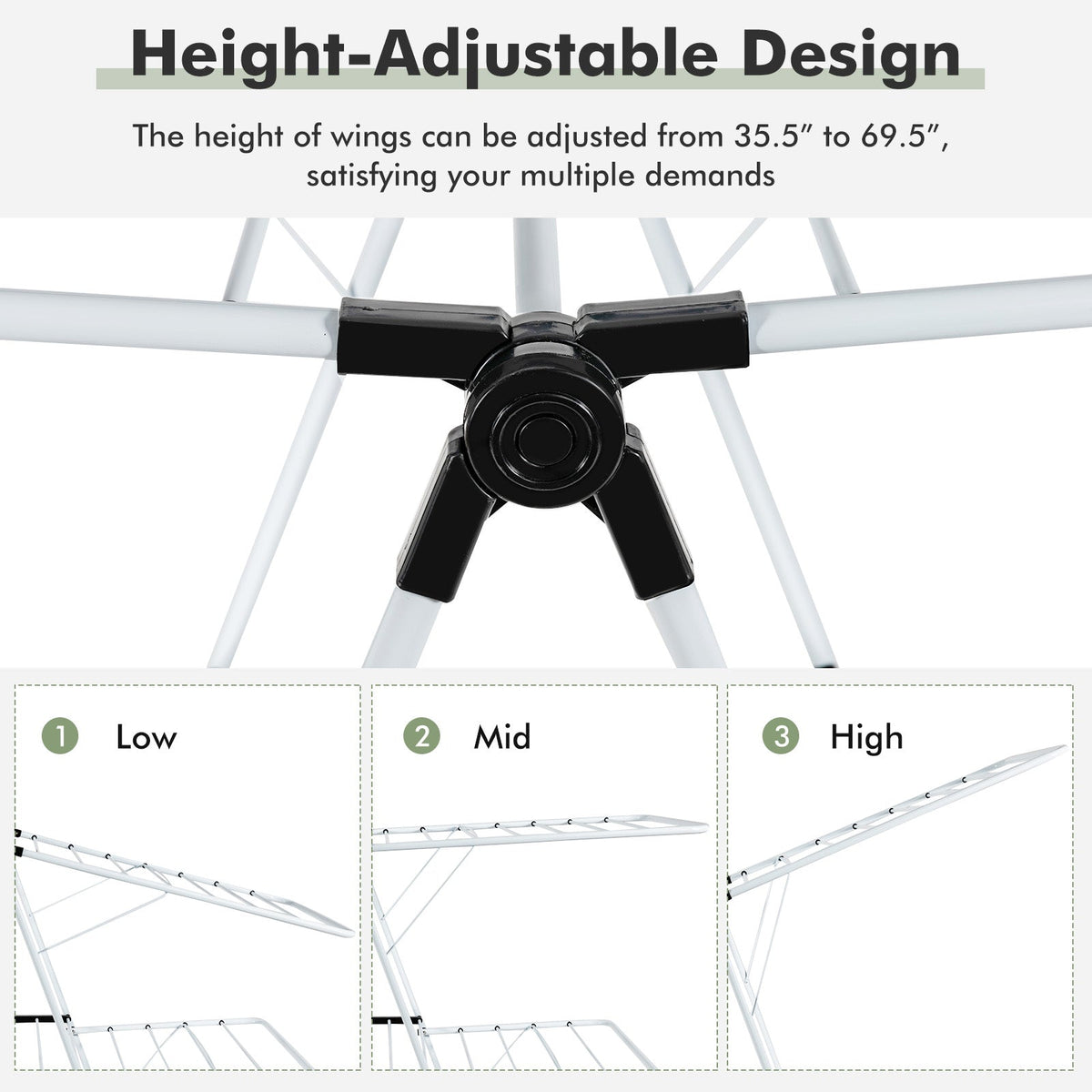 2-Tier Foldable Clothes Drying Rack with Adjustable Gullwing