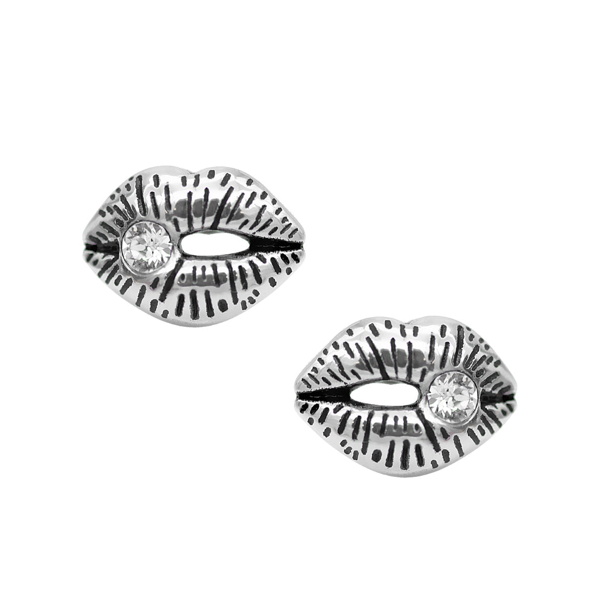 Icy Lips Sterling Silver Stud Earrings With CZ Stones