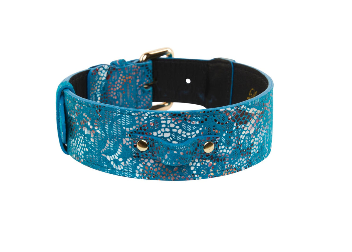 Blue Floral Mosaic Italian Leather/Classic Collar
