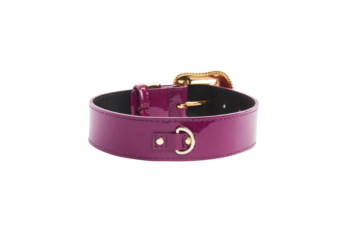 Purple Patent Italian Leather/Swarovski Crystal Hardware Collar