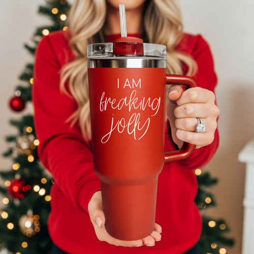 40oz Insulated Tumbler With Handle Lid Straw - Red Green Holiday Parent Mug