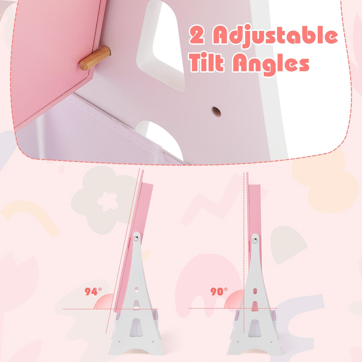 Kids Jewelry Cabinet with Full-Length Mirror and Foldable Drawer-Pink